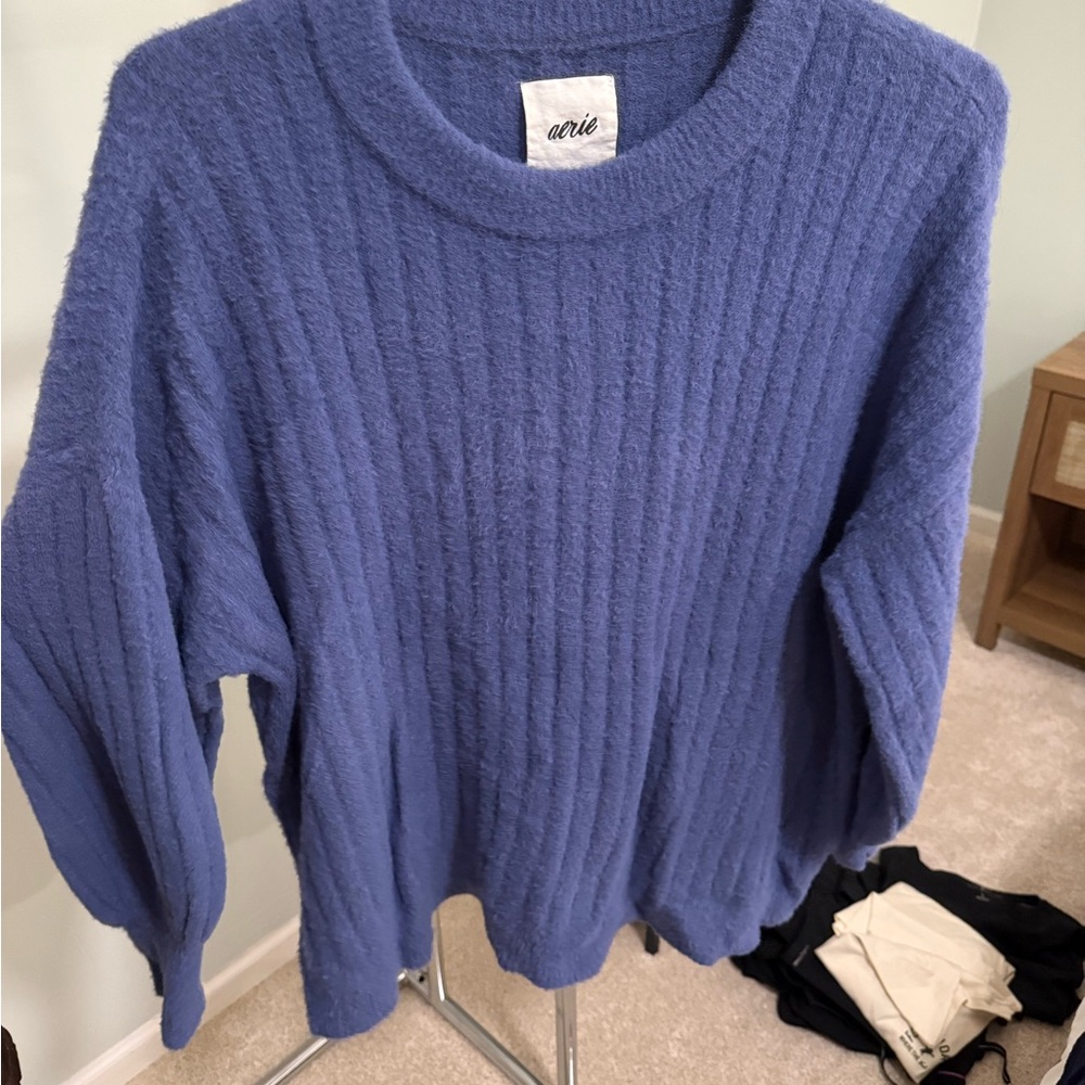 aerie Cozy Ribbed Crewneck Sweater in Periwinkle